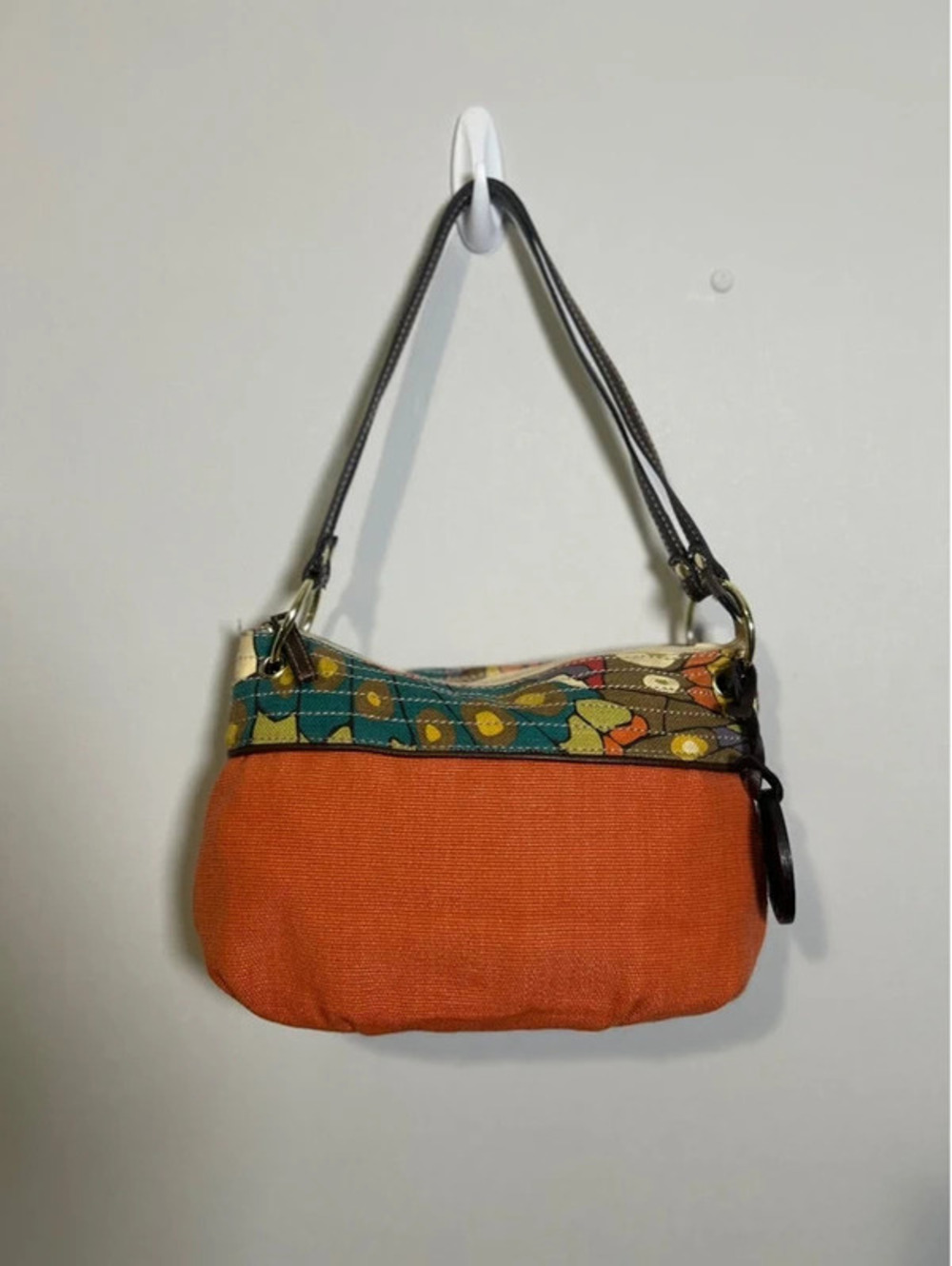 Relic by Fossil Orange Canvas Floral Print Shoulder Bag Zip Top